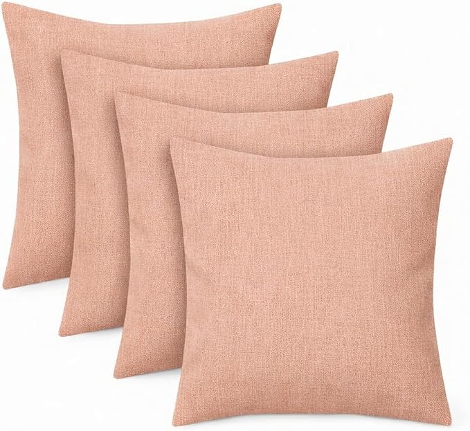 RSH DECOR: Sunbrella Square Throw Pillows Set of 4 | 24" x 24" | Water and Fade-Resistant Performance Fabric | Outdoor Pillow Covers with Down-Alternative Inserts | Made in USA (Cast Petal Pink)