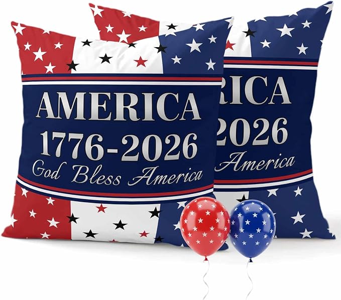 America 250th Anniversary Outdoor Pillow Covers 16"x16" Set of 2, God Bless America Patriotic Star Strip Waterproof Throw Pillow Covers for Patio Furniture, Decorative Cushion Covers for Porch