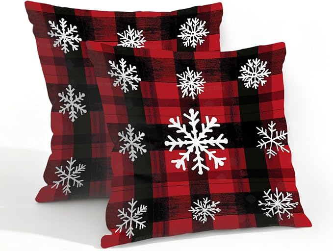 20x20 Inch Outdoor Pillow Covers Set of 2 Waterproof Throw Pillow Covers Decorative Couch Cushion Covers Buffalo Plaid Snow Square Pillowcases Protectors for Patio Garden Sofa
