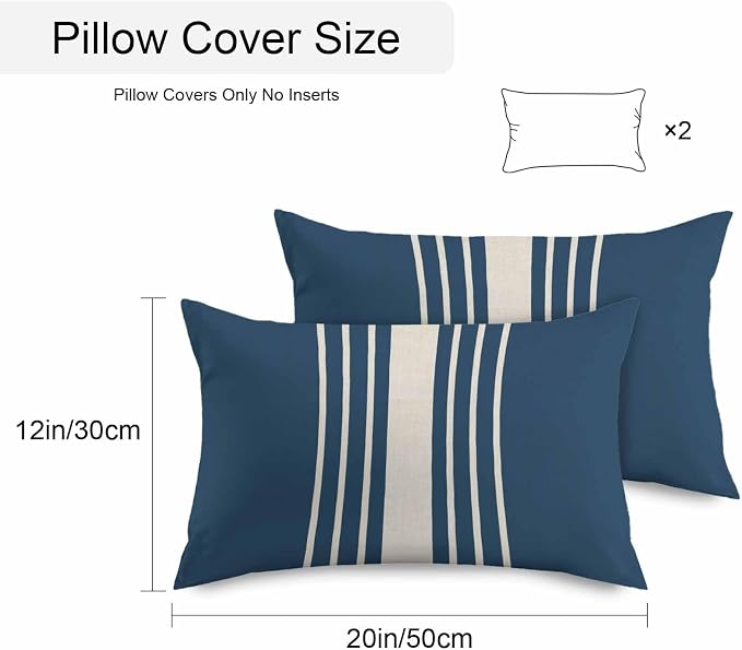 Navy Blue Beige Striped Outdoor Pillow Covers 20x12 Inch Lumbar Pillow Covers Set of 2 Waterproof Decorative Throw Pillow Cases Modern Farmhouse Retro Lines Cushion Covers for Patio Furniture Garden