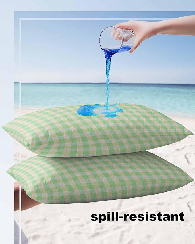 Outdoor Waterproof Throw Pillow Covers Set of 2 Green Buffalo Plaid Lumbar Pillowcases 20x12 Inches Linen Classic Checked Patio Decorative Pillows Cushion Case Patio Pillows for Couch Bed Chair Garden