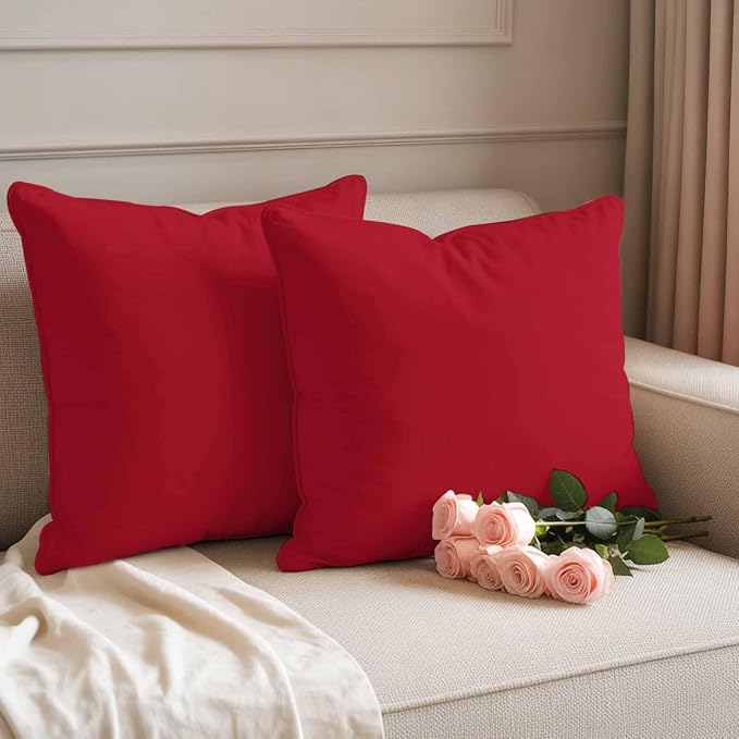Red Outdoor Pillow Covers 18"x18" Set of 2, Solid Color Waterproof Throw Pillow Covers for Patio Furniture, Decorative Cushion Covers for Porch