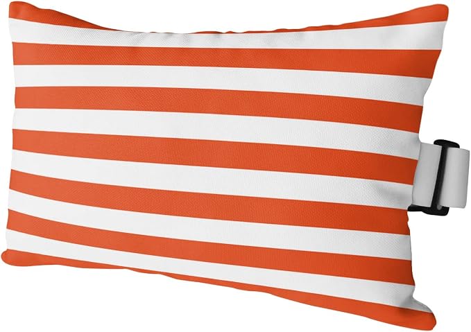 T&H XHome Outdoor Pillow for Chaise Lounge Chair, Orange and White Stripes Waterproof Headrest Pillow Lumbar Pillows with Adjustable Elastic Strap for Beach, Poolside, Patio, Office (1 Pack)