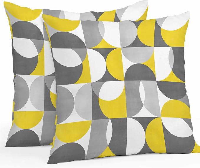 Vandarllin Outdoor Throw Pillows Covers 24x24 inch Set of 2 Waterproof Mid Century Geometric Decorative Zippered Cushion Covers for Patio Furniture, Abstract Modern Yellow Gray Lumbar Pillowcases