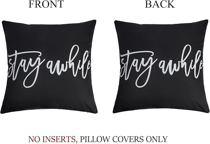 Adabana Outdoor Waterproof Stay awhile Pillow Covers Set of 2 18x18 Inch | Home Decorative Outdoor Pillows Cover for Patio Garden Porch Farmhouse