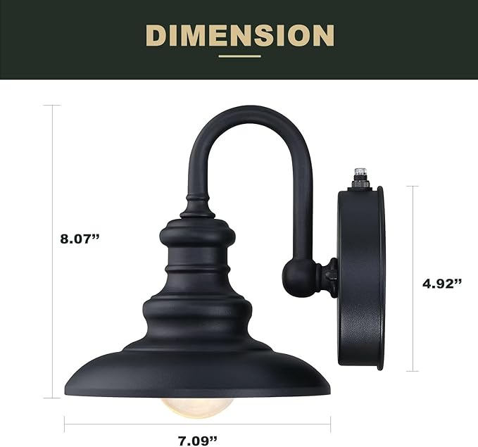Dusk Dawn Sensor Outdoor Wall Sconce Black Exterior Gooseneck Barn Light | Waterproof Farmhouse Wall Mount Porch Lighting Fixture Anti-Rust Outside Lantern for House Garage Entryway