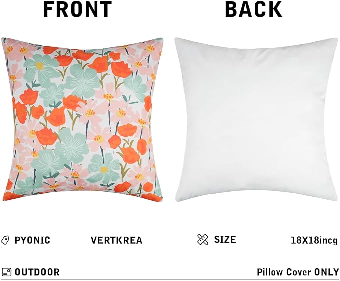 Pyonic Pack of 2 Outdoor Pillows Cover 18X18 inch Floral Waterproof Outdoor Throw Pillow Covers for Patio Furniture Porch