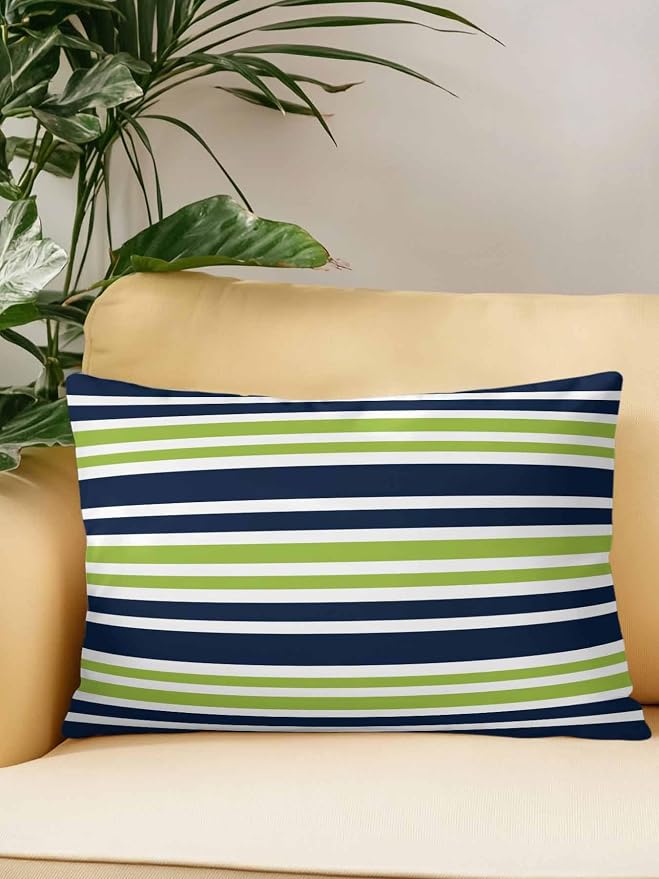 Outdoor Waterproof Throw Pillows Navy Blue Green Stripe Patio Pillows,Decorative Pillow Covers with Insert,Pillow Cushion Case for Garden Couch Sofa White Line