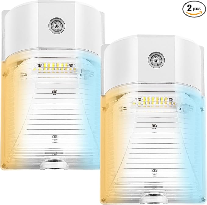 CINOTON 26W LED Wall Pack Light with Dusk to Dawn Sensor, 3CCT White 2Pack | 100-277Vac, 26W/18W/13W Switchable, 3CCT Wall Lights, IP65 Waterproof, Outdoor Security Flood Lighting for Garage, Backyard