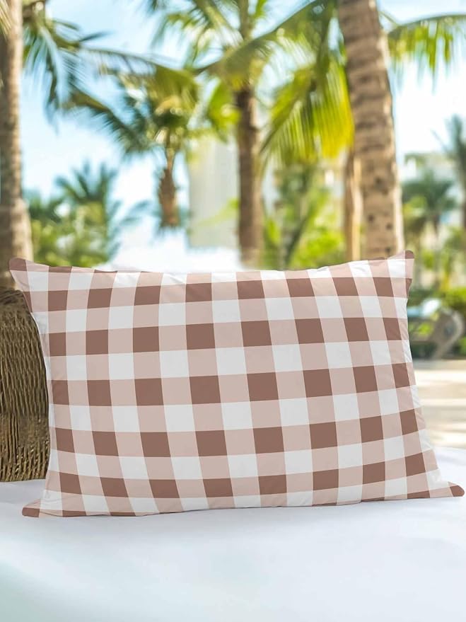 Waterproof Outdoor Pillow 1 Pack Brown Buffalo Plaid Decorative Throw Pillows Cover & Insert 20x12 Inch Lumbar Pillowcase Check Lines Pillows for Couch Sofa Bed Patio Furniture Indoor Outdoor
