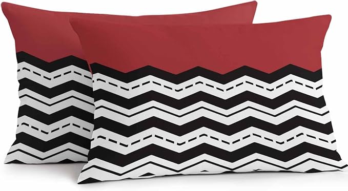 Black Ripple Outdoor Pillow Covers Pack of 2 Black Striped Simple Red Geometric Abstract Waterproof Throw Pillow Covers Decorative Cushion Cases for Patio Garden Tent Balcony Couch 20x12 inch
