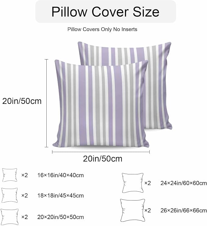 Light Purple Grey Stripe Outdoor Pillow Covers 20x20 Inch Throw Pillow Covers Set of 2 Waterproof Decorative Pillow Cases Farmhouse Minimalist Striped Cushion Covers for Patio Furniture Garden Couch