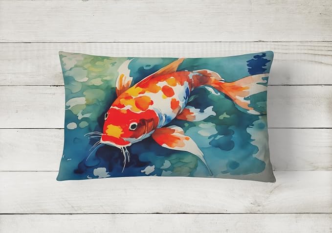 Caroline's Treasures DAC2794PW1216 Koi Fish Throw Pillow Machine Washable, Indoor Outdoor Decorative Pillow for Couch, Bed or Patio, 12HX16W