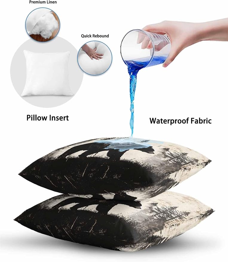 Outdoor Waterproof Throw Pillows Forest Brown Bear Silhouette Patio Pillows Pack of 2,Decorative Pillow Covers with Insert,Pillow Cushion Case for Garden Couch Sofa Minimalist Modern Art