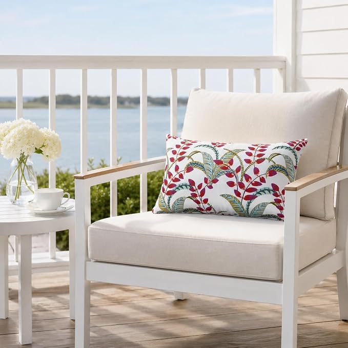 Pack of 2 Patio Lumbar Pillows 12"x20" | Fade Resistant Outdoor Waterproof Lumbar Pillow with Inners Decorative Garden Lumbar Cushions for Home Patio Terrace Sofa