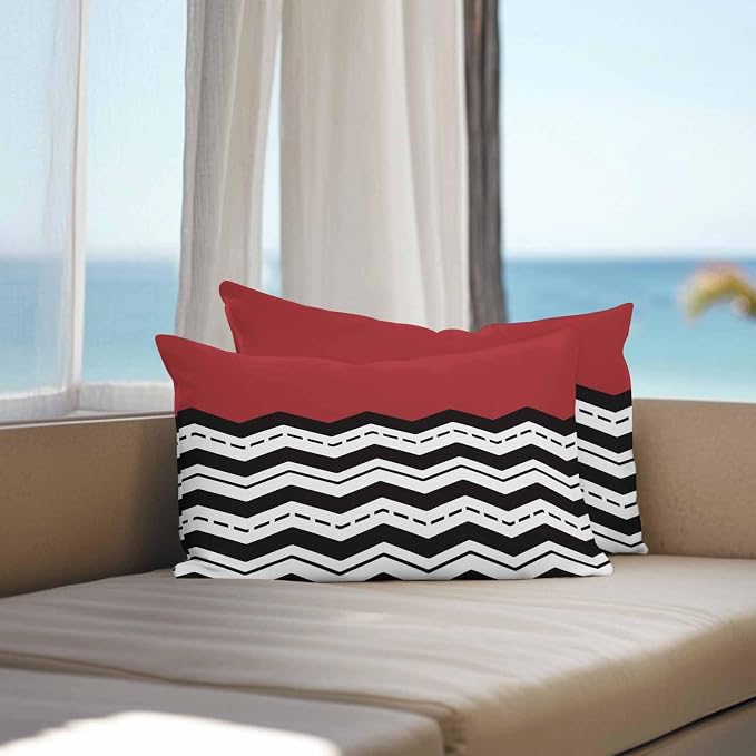 Black Ripple Outdoor Pillow Covers Pack of 2 Black Striped Simple Red Geometric Abstract Waterproof Throw Pillow Covers Decorative Cushion Cases for Patio Garden Tent Balcony Couch 20x12 inch