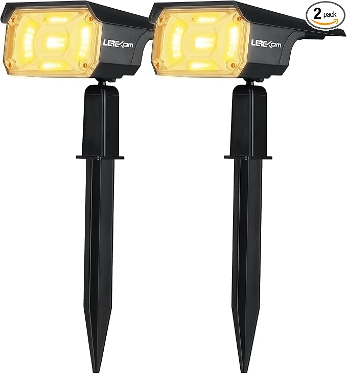 LEREKAM 40 LEDs Spotlights,IP65 Waterproof Solar Powered Landscape Spotlights 2-in-1 Wall Light, Outdoor Landscaping Lights Auto On/Off for Yard Garden 2Pack Warm-White