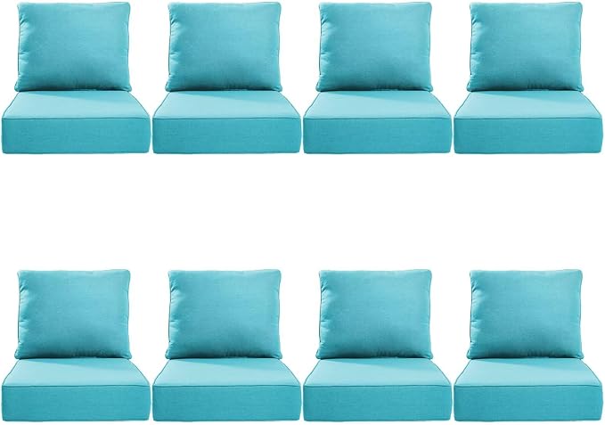 Luxury 24*24*6in Outdoor Patio Cushions, 8 Pieces Teal Outdoor Cushion | 6in Outdoor Patio Cushions, Water-Resistant, Reversible, Removable Cover, for Patio Chairs Sofa Couch Loveseat