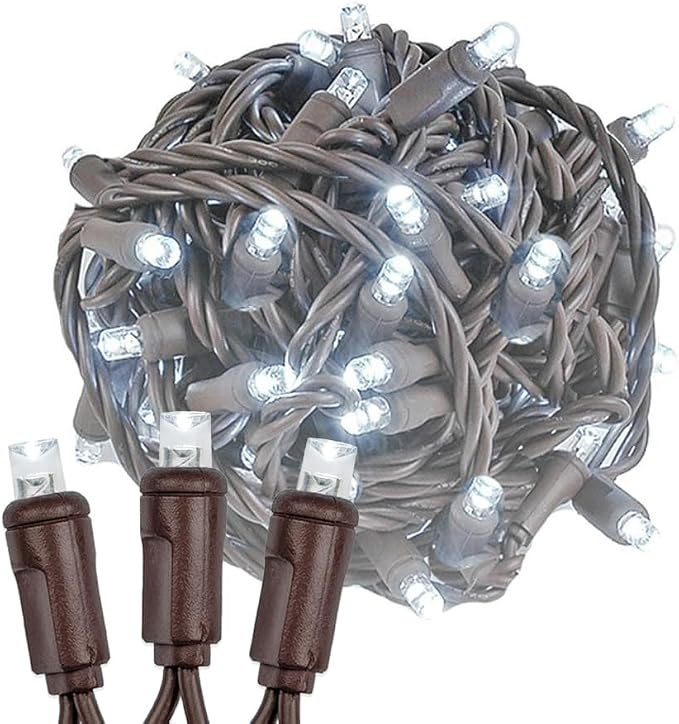 Novelty Lights 34ft 100 LED Pure White Christmas String Lights, Brown Wire