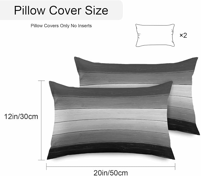 Black Gray Outdoor Pillow Covers 20x12 Inch Lumbar Pillow Covers Set of 2 Waterproof Decorative Throw Pillow Cases Farmhouse Vintage Gradient Wooden Plank Cushion Covers for Patio Furniture Garden