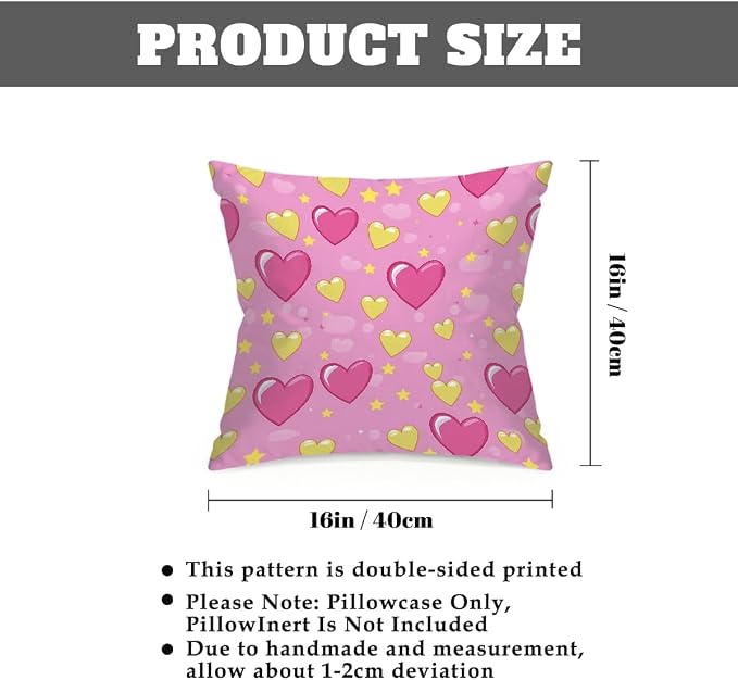 16x16 Inch Outdoor Pillow Covers Set of 2 Waterproof Throw Pillow Covers Decorative Couch Cushion Covers Pink Hearts Yellow Star Square Pillowcases Protectors for Patio Garden Sofa