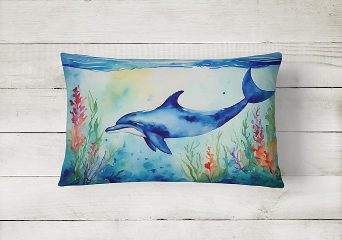 Caroline's Treasures DAC2781PW1216 Dolphin Throw Pillow Machine Washable, Indoor Outdoor Decorative Pillow for Couch, Bed or Patio, 12HX16W
