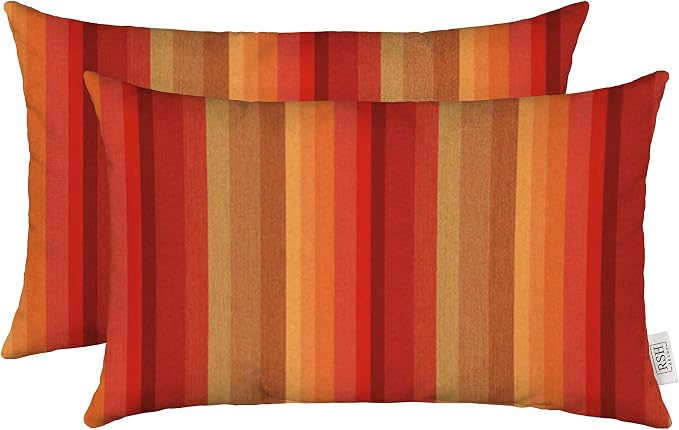 RSH DECOR: Sunbrella Lumbar Throw Pillows Set of 2 | 20" x 12" | Water and Fade-Resistant Performance Fabric | Outdoor Pillow Covers with Down-Alternative Inserts | Astoria Sunset - Made in USA