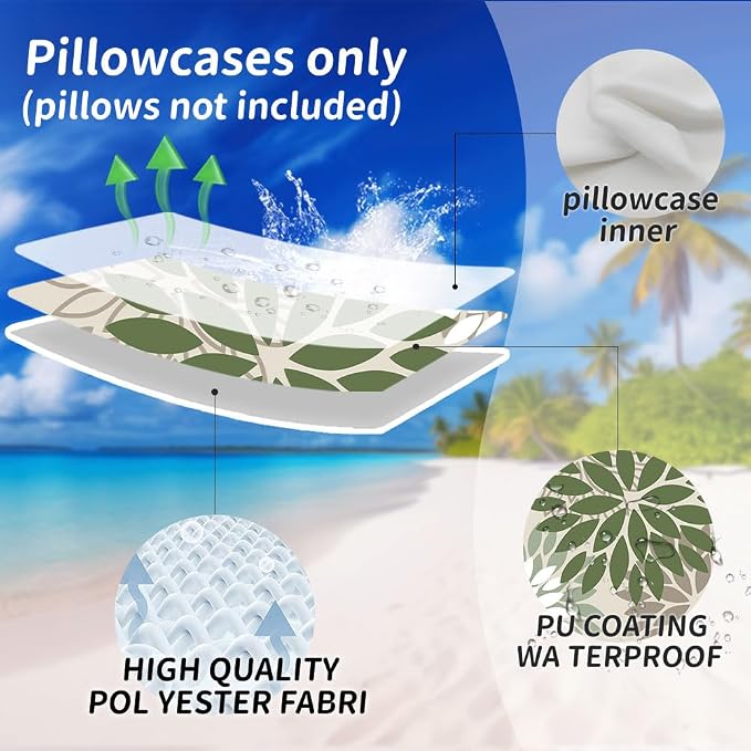 DFXSZ Outdoor Waterproof Pillow Covers 16x16 Set of 2 Army Green Flower | Spring Summer Waterproof Flower Throw Pillowcases（No Inserts）Outdoor Decor for Patio Funiture Garden Polyester Covers