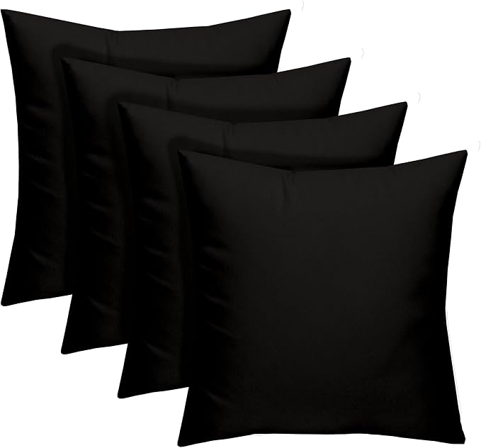 RSH DECOR Square Throw Pillows Set of 4, 17" x 17", Outdoor Pillows Waterproof, Patio Furniture Pillow, Decorative Outdoor Throw Pillow, Spun Polyester, Black, Made in USA