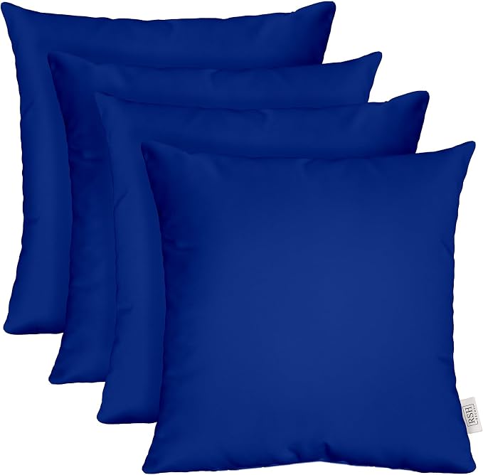 RSH DECOR: Sunbrella Square Throw Pillows Set of 4 | 20" x 20" | Water and Fade-Resistant Performance Fabric | Outdoor Pillow Covers with Down-Alternative Inserts | Made in USA (Canvas True Blue)