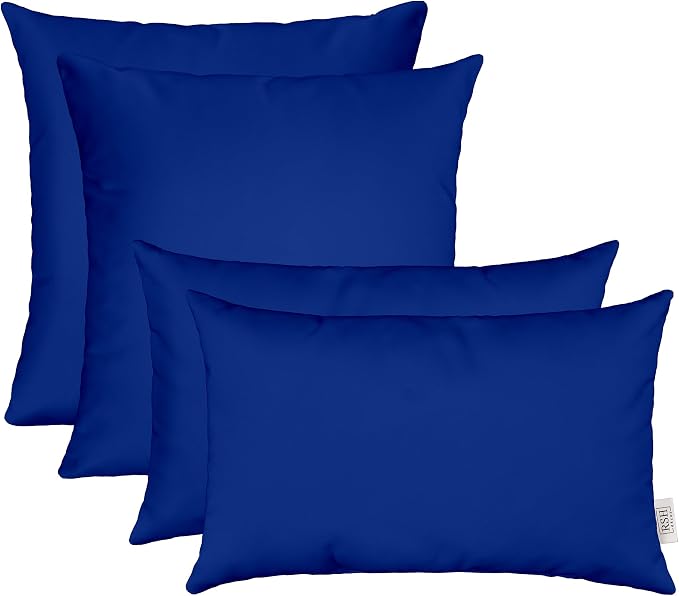 RSH DECOR: Sunbrella Lumbar & Square Pillows Set of 4 | 20" x 12" & 17" x 17" | Water and Fade-Resistant Performance Fabric | Outdoor Throw Pillows for Patio Furniture | Canvas True Blue