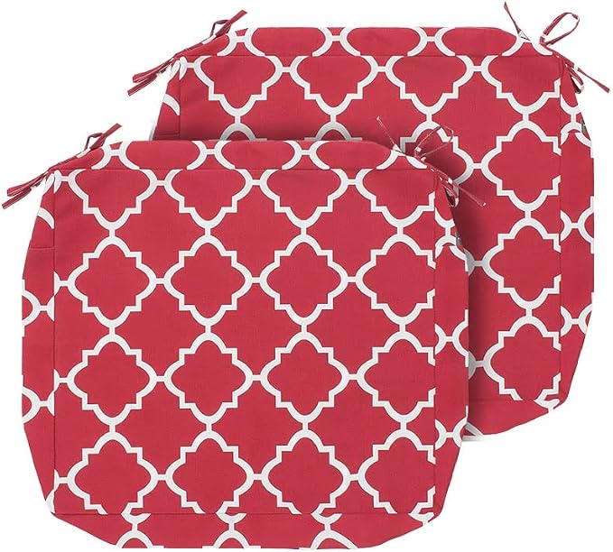 Magpie Fabrics Indoor Outdoor Cushion Cover Replacement 2 Pack, NO INSERT! Water Repellent Slipcover with Ties Christmas Decor for Patio Garden Chair Seat Sofa Bench Wicker(Geometry Red, 20x18x4 Inch)