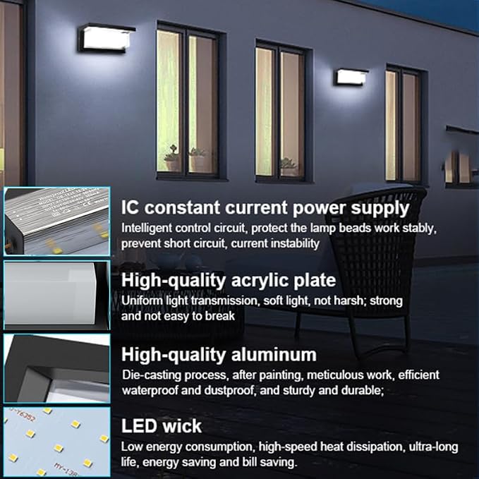 5000K Daylight White Exterior Wall Light, 2Packs Modern LED Exterior Light Fixture Wall Mount Ip65 Waterproof, Wall Porch Light for Garage Walkway Hallway Backyard Garden(2packs)
