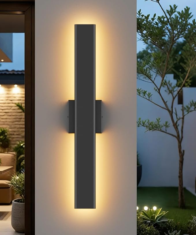 Aipsun Black Outdoor Wall Sconce 3000K 4000K 6000K, 23.6in Modern Exterior Light 1 Pack, Long LED Linear Wall Light Outside Lighting for Entrance, Hallway, Garage, Porch(3CCT)