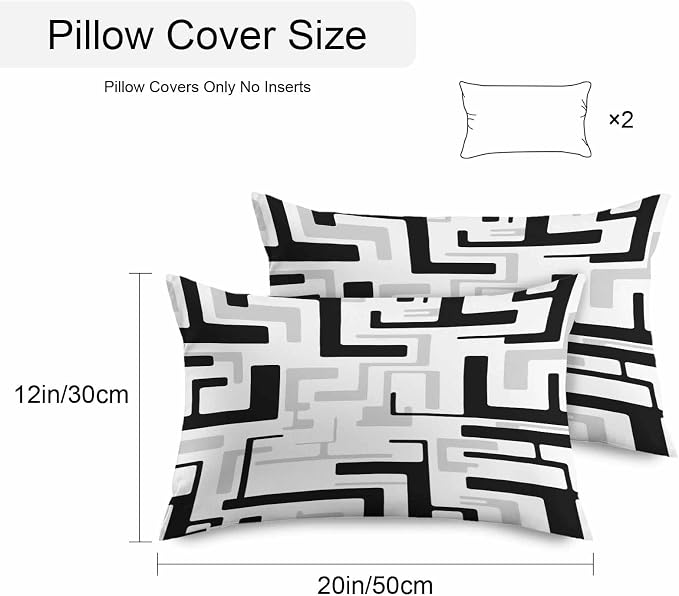 Vandarllin Outdoor Throw Pillows Covers 20x12 inch Set of 2 Waterproof Black Geometric Stripes Decorative Zippered Cushion Covers for Patio Furniture, Modern Abstract Lines Lumbar Pillowcases