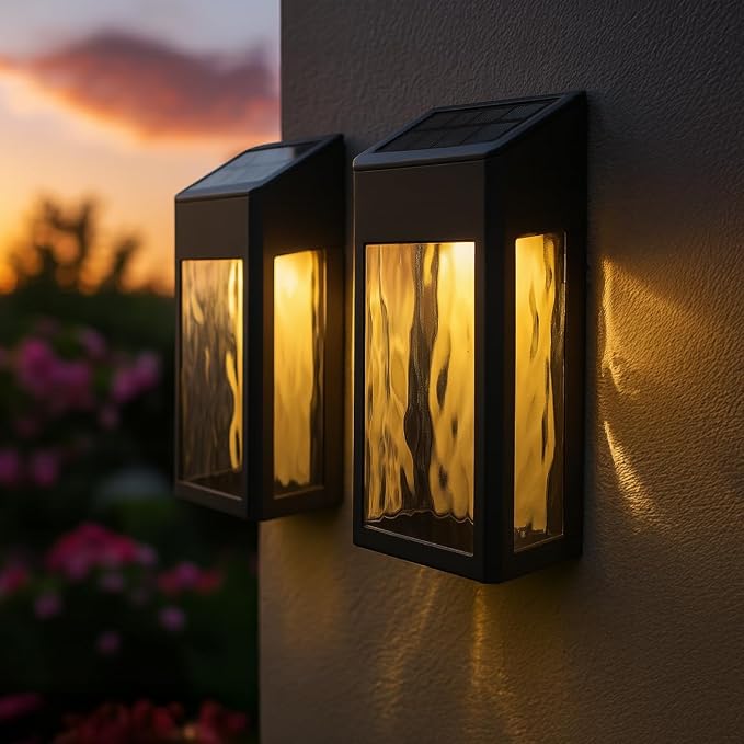 Classy Caps SWL888 - Black Aluminum Lancaster Deck & Wall Light (2 Pack) – Outdoor Solar LED Lighting, Durable Black Aluminum, Real Glass Construction, Perfect for Outdoor Decks, Patios, and Walls.
