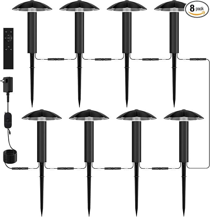 8 Pack Low Voltage Landscape Lighting Kit, 3W Metal Pathway Lights | Easy setup with transformer, dusk-to-dawn auto on/off and timer for garden, yard, walkway and driveway lighting
