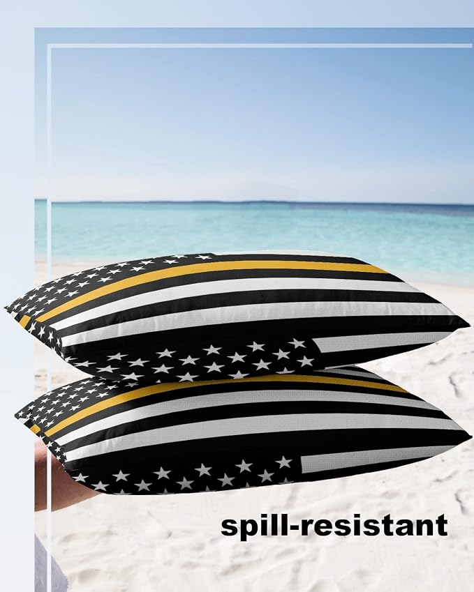 Outdoor Waterproof Pillow Covers Set of 2, Thin Gold Line Dispatchers Dispatch Communications Officer American Flag Patio Throw Pillow Covers, Decorative Cushion Case for Sofa Furniture, 20x12 Inch