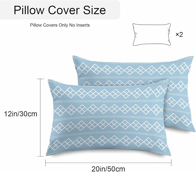 Blue Boho Outdoor Pillow Covers 20x12 Inch Lumbar Pillow Covers Set of 2 Waterproof Decorative Throw Pillow Cases Vintage Ethnic Tribe Abstract Art Geometric Cushion Covers for Patio Furniture Garden