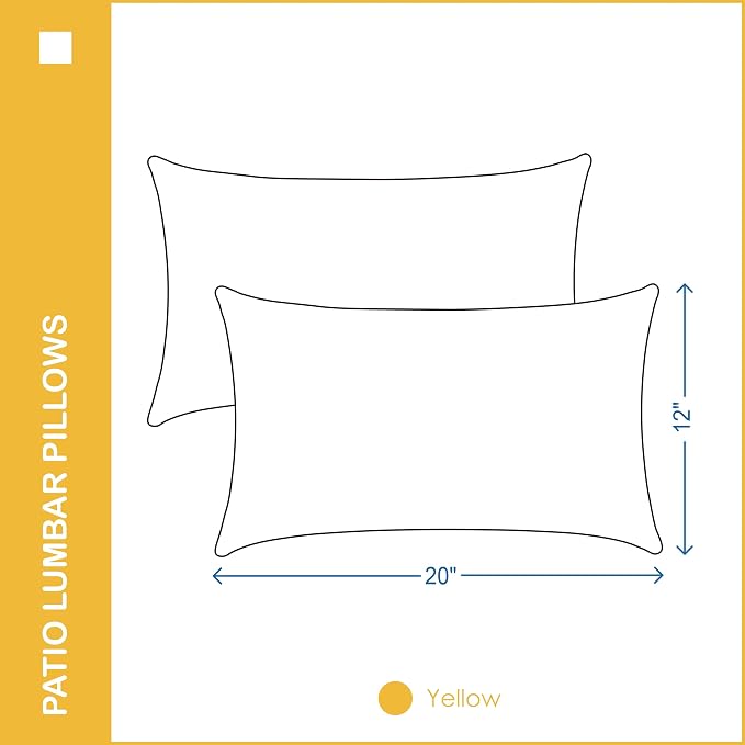 Indoor Outdoor Lumbar Pillows,Waterproof Outdoor Pillows Set of 2 for Patio Furniture,12×20 Inch,Yellow