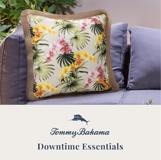 Tommy Bahama 18" x 18" Indoor/Outdoor Pillows, Pack of 2, Orchids Green | Water-Resistant, Fade-Resistant Cushions with Inserts, Reversible Covers For Patio, Poolside And Garden Seating