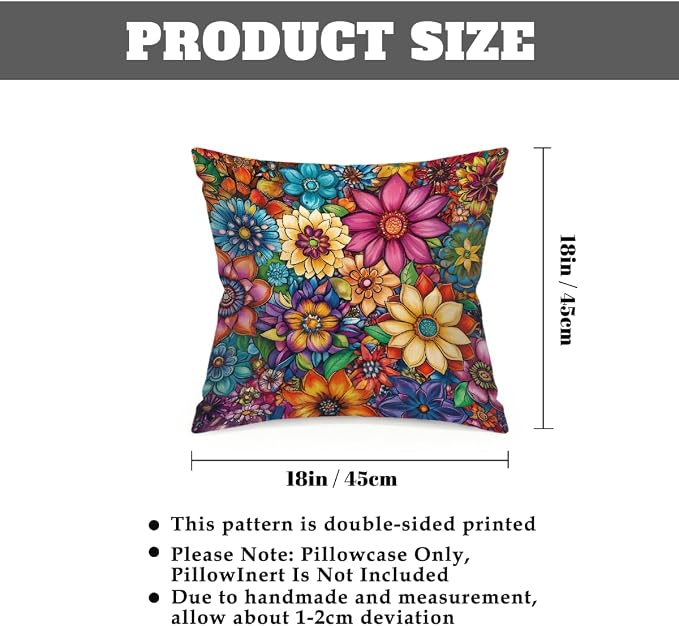 18x18 Inch Outdoor Pillow Covers Set of 2 Waterproof Throw Pillow Covers Decorative Couch Cushion Covers Bright Floral Mandala Square Pillowcases Protectors for Patio Garden Sofa