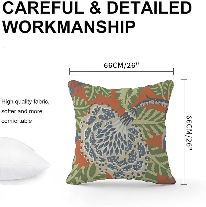 Navy Blue Floral White Pillow Cover Green and Orange Chinoiserie Cushion Cases 26x26 INRustic Accent Modern Decorative Pillow Covers for Patio Funiture Garden