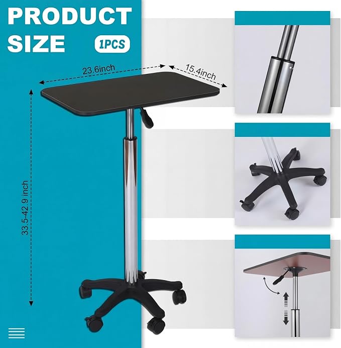 Nuanchu Pool Bar Poolside Table with Wheels 34-43 Inch Adjustable Height Black Outdoor Poolside Table Above Ground Pool Side Bar Towel Rack for Swimming Patio Accessories