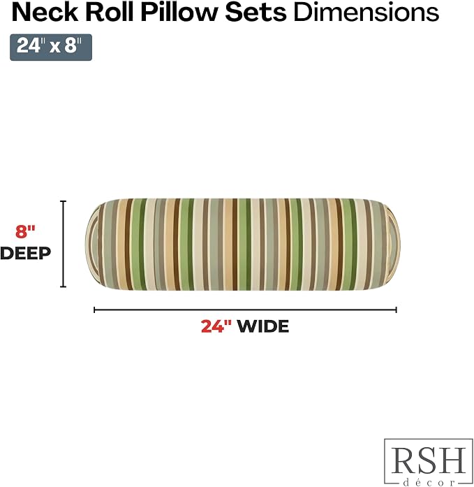 RSH DECOR: Sunbrella Neck Roll Pillows Set of 2 | 24” x 8” | Outdoor Bolster for Patio, Deck, Porch, or Poolside Chairs | Fade & Water-Resistant | Made in USA (Samuel Meadows)