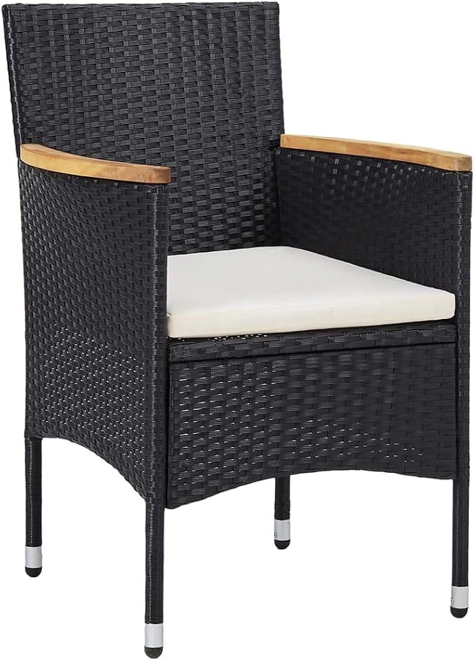 5-Piece Black Poly Rattan Dining Set with Removable Covers, Weather-Resistant Outdoor Furniture and Sturdy Metal Frame for Patio or Garden