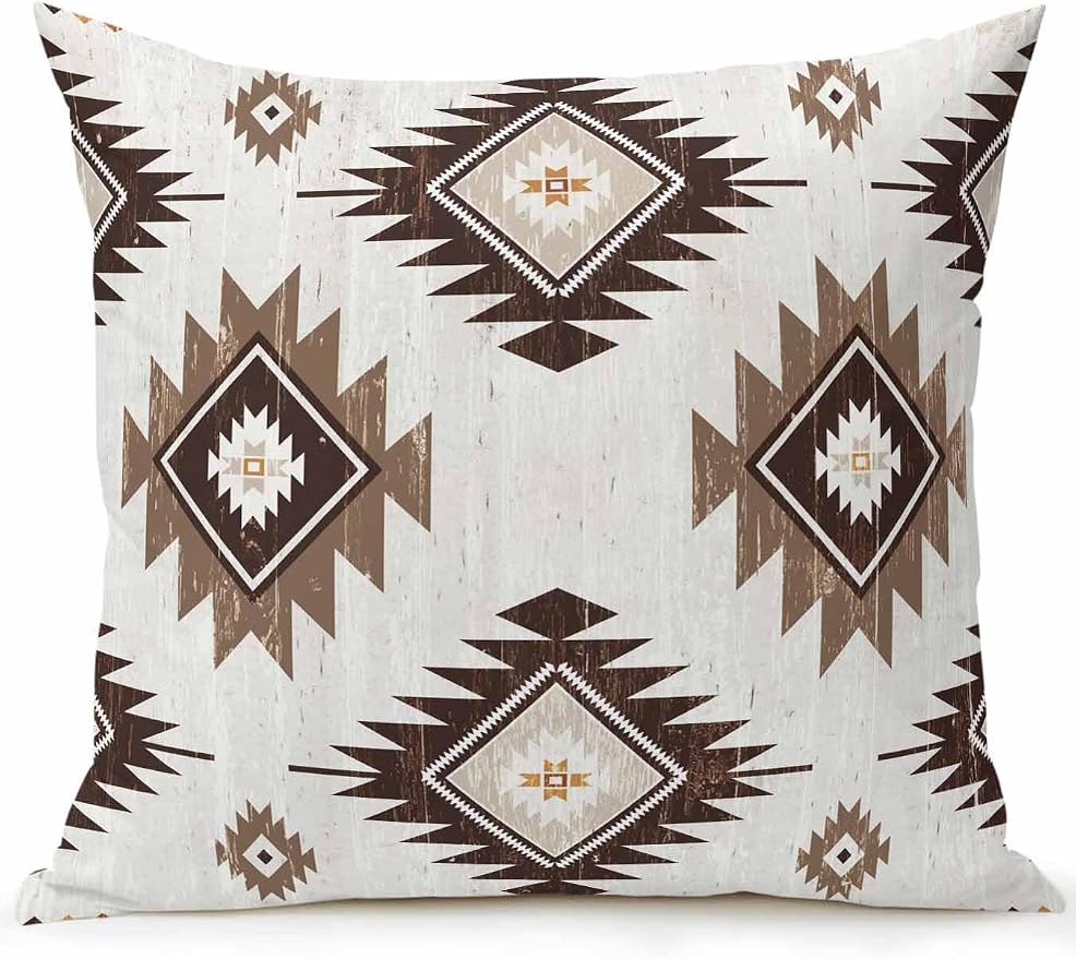 Waterproof Outdoor Pillow 1 Pack Brown Boho Aztec Decorative Throw Pillows Cover & Insert 18x18 Inch Pillowcase Southwest Tribal Style Square Pillows for Couch Sofa Bed Patio Furniture Indoor Outdoor
