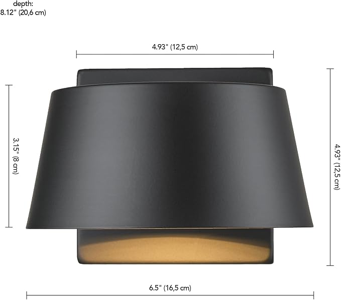 Globe Electric 44782 LED Integrated Outdoor Wall Sconce, Matte Black, 8W, 650 Lumens, 2700 Kelvin, Back Porch Lights, Front Patio, Garage Fixture, Exterior Lighting for House