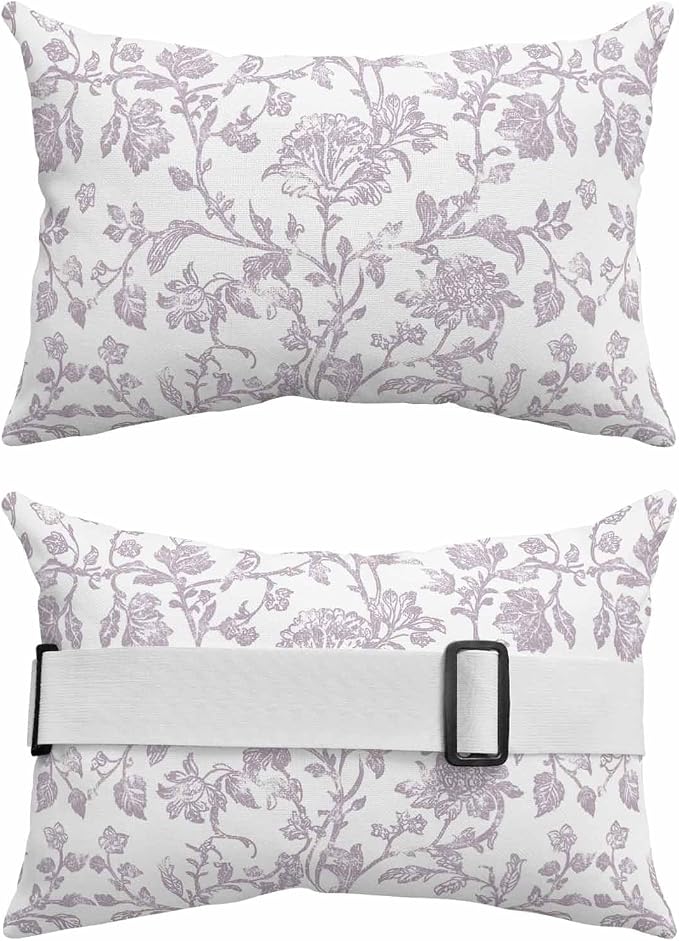 Pack of 4 Outdoor Lumbar Pillow Covers 11x16 Inch, Spring Flower Waterproof Throw Pillow Covers Set, Vintage Farmhouse Light Purple Boho Leaf Indoor&Outdoor Cushion Cases for Patio Porch Beach