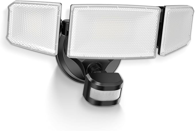 ALUSSO Motion Sensor Outdoor Lights Hardwired(Not Solar),Flood Lights Outdoor 120V, Dusk to Dawn/Auto/On Time, 3CCT 3000K/4000K/6500K Security Light,ETL,3 Modes Metal Black 60W 6000LM